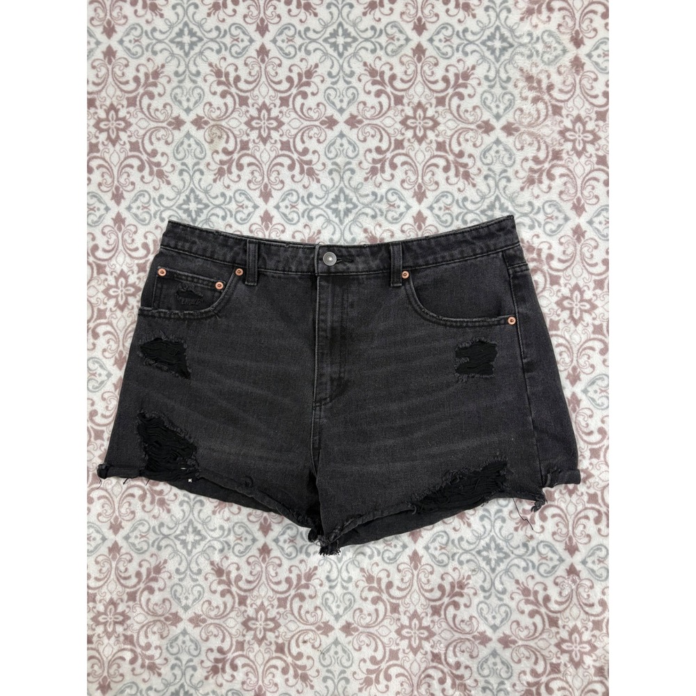 No Boundaries Womens Distressed High Rise Denim Shorts Black Size 15